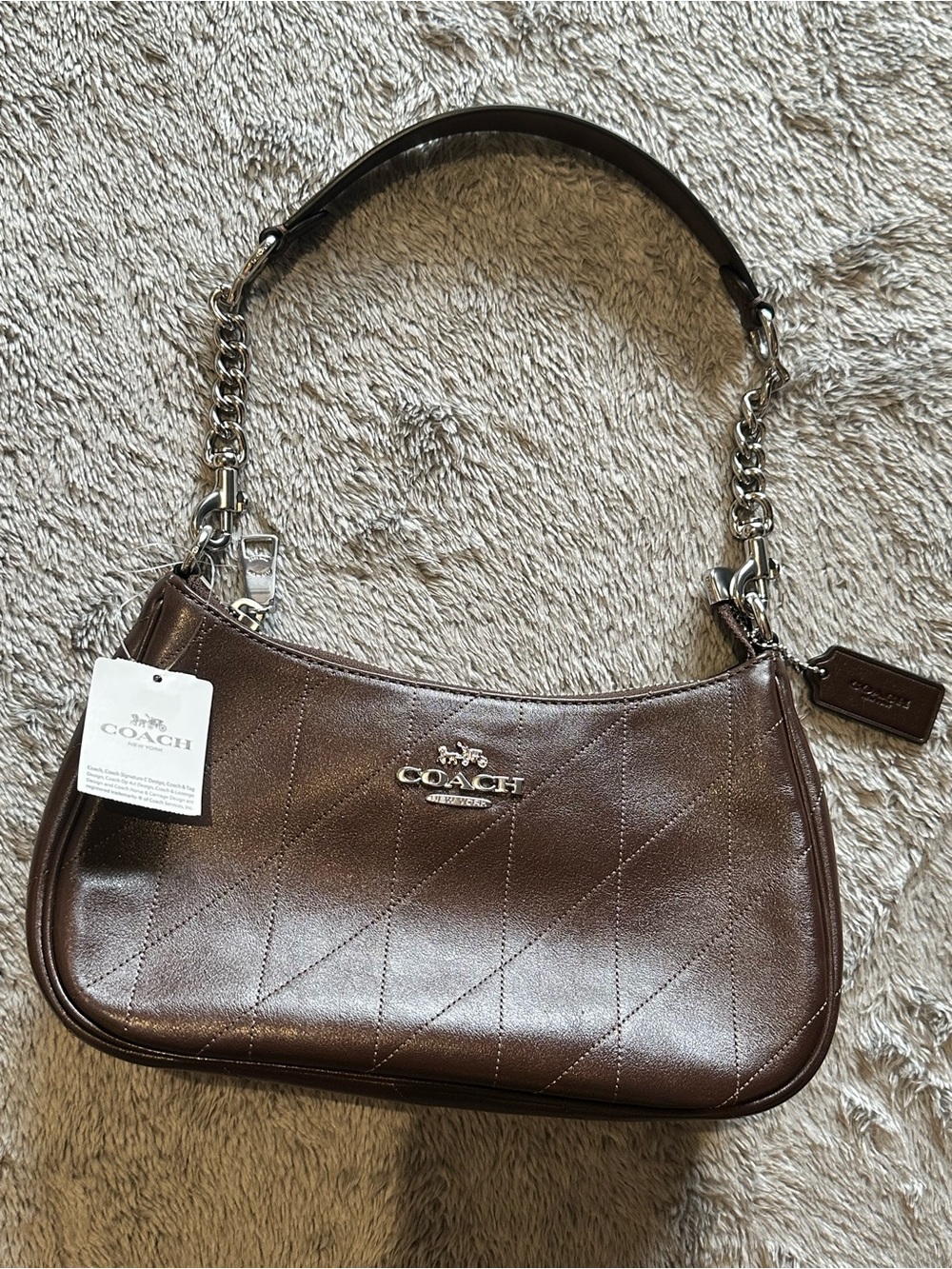 Coach Brown Quilted Leather Shoulder Bag with Chain Strap
